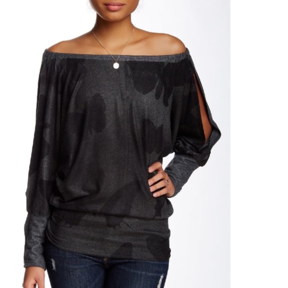 Go Couture Printed Off-the-Shoulder Dolman Sweater